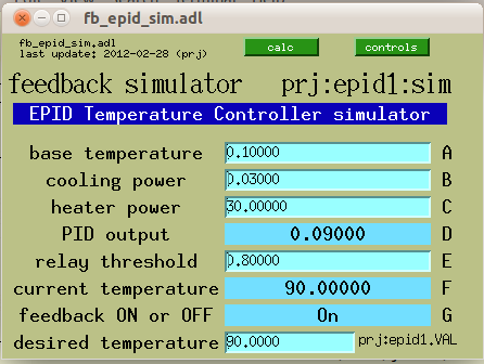 main MEDM control screen for simulator